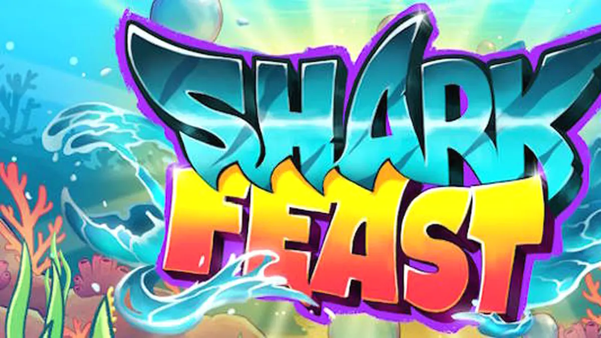 Tampilan visual slot Shark Feast dengan tema pesta bawah laut neon